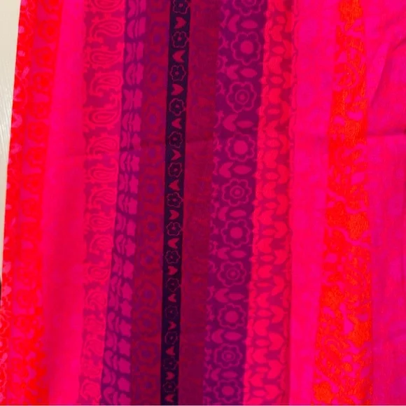 Vintage 1960s Handmade Maxi Dress Neon Pink Hot Tie Closure Stripes Hawaiin OS - Picture 5 of 9